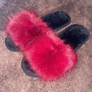 Fuzzy Maroon Slippers 🛒